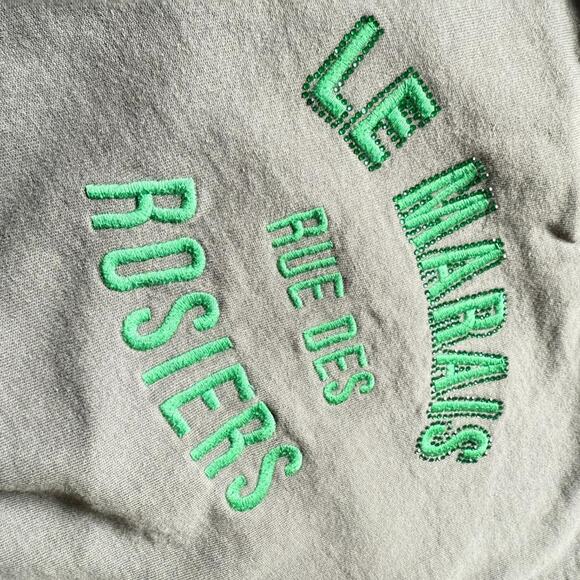 Mango Kids Le Marais Sweatshirt Gray Green Embroidery Size 5-6Y - Picture 3 of 7